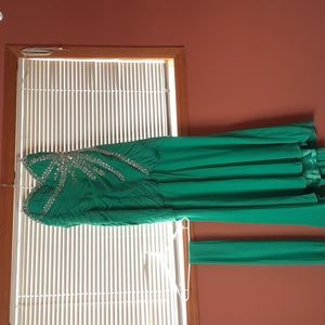 May Queen Couture Strapless Green Jeweled Mermaid Gown-SZ 20